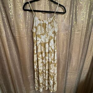 Billabong Green Ivory Your Babe Floral Midi Lightweight Dress Medium